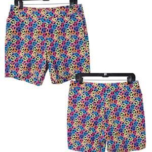 Lulu B Red Yellow Blue Peace Sign Running Golf Pickleball Tennis Shorts 12 32